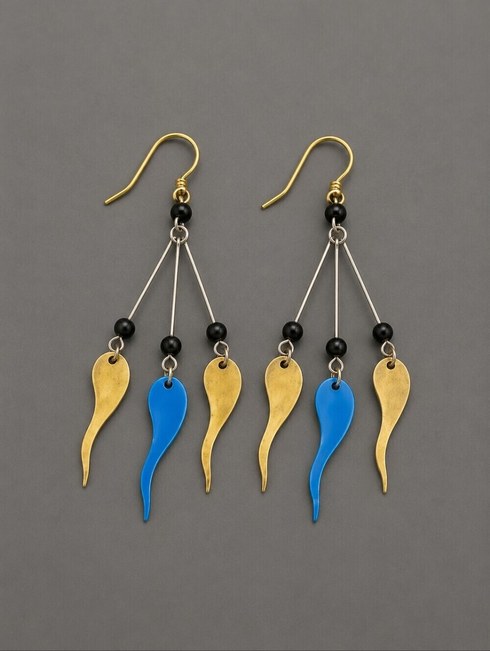 3/$30 VTG Funky Brass Spinner Dangle Hook Earrings